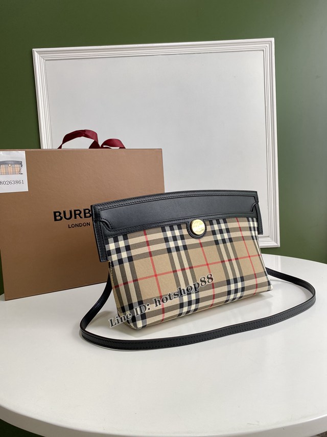 Burberry專櫃新款Vintage復古格紋賽爾迪手袋 巴寶莉斜背手拿包款 yxb1314